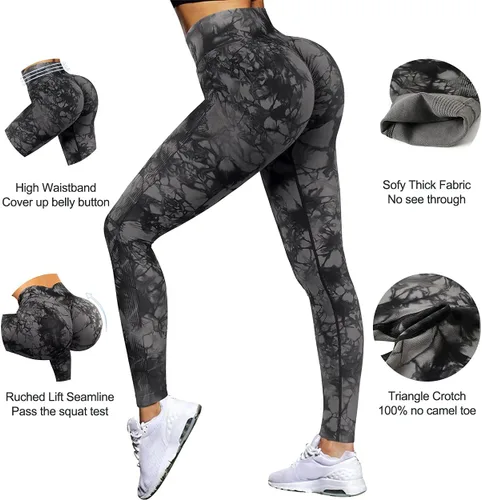 Vista 3 de OMKAGI - Leggings levanta glúteos para mujer, pantalones deportivos de yoga con diseño de tiro alto y sin costuras
