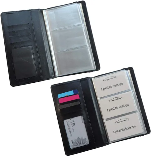 Vista 3 de Organizador de libro de tarjetas de visita de piel sintética con cierre elástico, 240 tarjetas, color negro
