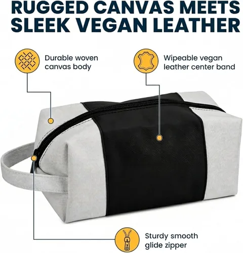 Vista 4 de Creative Gifts International Kit de viaje negro de cuero sintético y lona