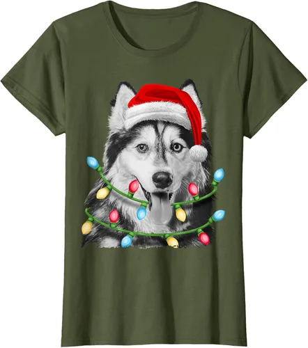 Vista 45 de Camiseta para niños con diseño de hachís siberiano con luces de árbol de Navidad Negro