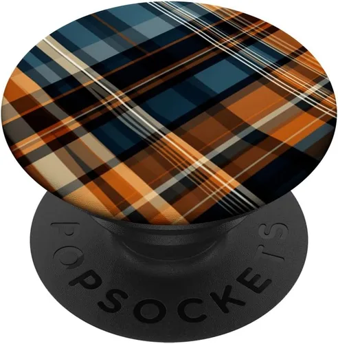 Vista 6 de Navy Black and Orange Plaid Halloween PopSockets MagSafe PopGrip de calabazas de otoño para iPhone