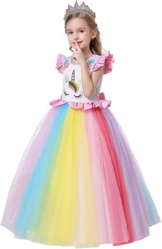 Vista 33 de REXREII Vestido de tul sin mangas para fiesta de unicornio para niñas, disfraz de carnaval, princesa, cumpleaños, Navidad, vestido largo