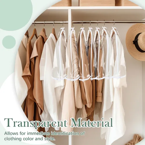 Vista 5 de Patelai 8 fundas de hombro para colgar ropa de 24 x 12 pulgadas, fundas de plástico transpirables para colgar ropa, protectores contra el polvo