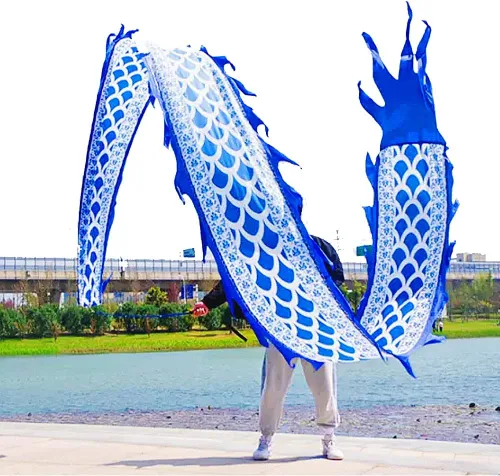 Vista 5 de Juego de Cintas de Dragón 3D Realistas para Ejercicio, Baile al Aire Libre, Lanzamiento de Fitness, Estilo Cuadrado POI Wu Long (5.97m, Fénix Azul)