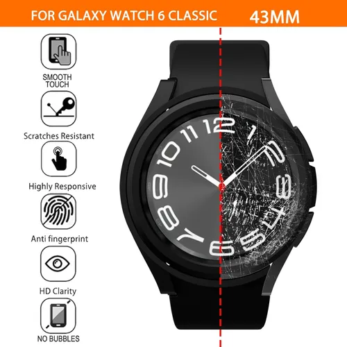 Vista 2 de [Paquete de 4+4] para Galaxy Watch 6 Classic - Funda protectora de pantalla de 1.693 in, accesorios de policarbonato duro con película de vidrio