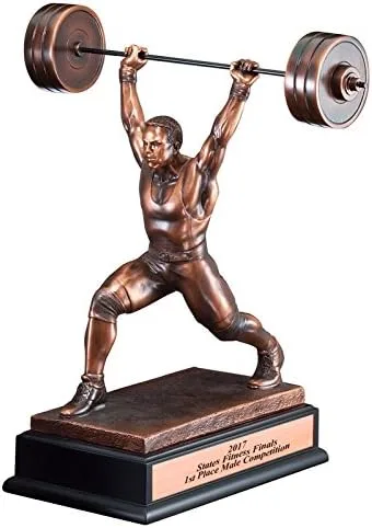 Vista 2 de Trofeo de levantamiento de pesas masculino personalizable con acabado de bronce antiguo de 14-1/2 pulgadas, incluye personalización