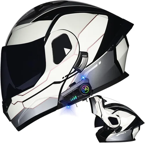 Vista 51 de Casco modular Bluetooth para motocicleta, aprobado por DOT, de cara completa, abatible, antivaho, doble visera, casco de motocicleta de calle, LENTE