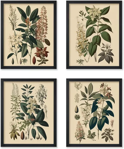 Vista 28 de Poster Master Póster botánico vintage de 3 piezas, estampado floral retro, regalo para artistas, amigos, flores de acuarela, brillante, azul