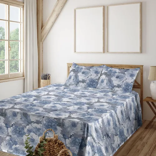 Vista 11 de Ambesonne Juego de sábanas vintage, diseño de curvas de inspiración victoriana, estampado de hojas y flores, sábana bajera y encimera con fundas