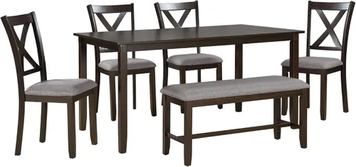 Vista 4 de LUMISOL Juego de mesa de comedor de 6 piezas, mesa de comedor rectangular de 60 pulgadas con sillas tapizadas y banco, juego de mesa de cocina
