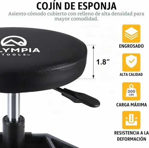 Vista 5 de Olympia Tools Taburete mecánico hidráulico ajustable con bandeja de herramientas extraíble, capacidad máxima de peso de 300 libras, 419-110-1002