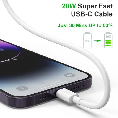 Vista 3 de Paquete de 5 cables USB C a Lightning de 6 pies con certificación MFi de Apple, carga rápida para iPhone 14 a 8
