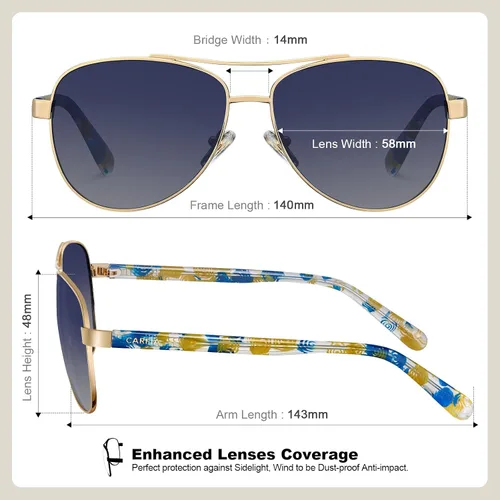 Vista 26 de CARFIA Gafas de sol polarizadas para mujer, protección UV, brazos de acetato, marco de metal, sombras para mujer, CA3216
