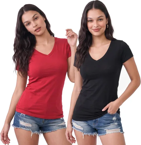 Vista 154 de Emmalise Camiseta de manga corta para mujer, cuello en V, tallas junior y plus