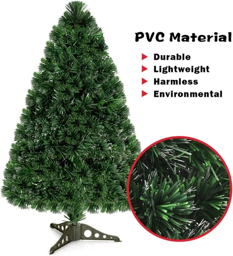 Vista 2 de BestComfort Árbol de Navidad preiluminado de 3 pies con luces multicolores, árbol de Navidad artificial de fibra óptica con 85 puntas de ramas