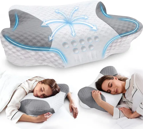 Vista 12 de Almohadas cervicales para el cuello para dormir de lado, paquete de 2 almohadas cervicales para aliviar el dolor, almohadas de espuma viscoelástica