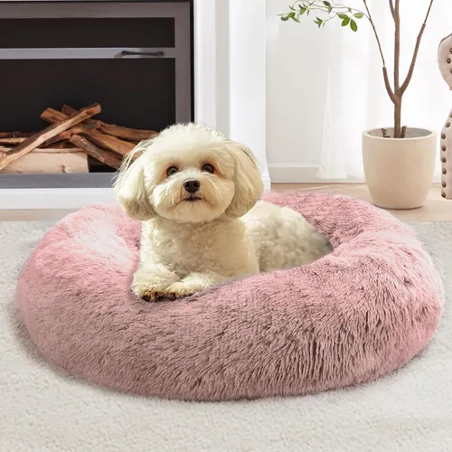 Vista 22 de JOLLYVOGUE - Cama calmante para perros y gatos pequeños y medianos, antiansiedad, redonda, suave, acogedora con parte inferior antideslizante