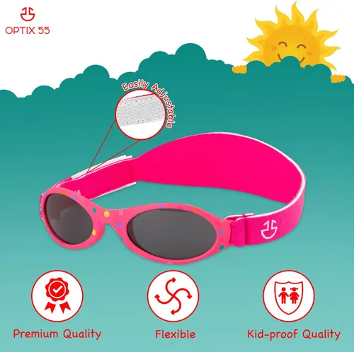 Vista 3 de Optix 55 Gafas de sol para bebé con correa Gafas de sol para bebés, niños y niñas de 0 a 12 meses edad 3, UV 400