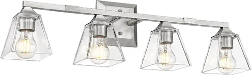 Vista 14 de HWH - Lámpara de baño moderna, lámpara de tocador de pared de níquel cepillado, lámpara de pared de tocador con campana cuadrada y pantalla