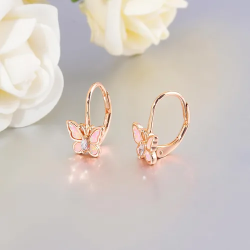 Vista 5 de CiNily Aretes colgantes de ópalo para mujeres y niñas, diseño de flores, mariposas, forma ovalada, aretes de gota con cierre de palanca, regalo