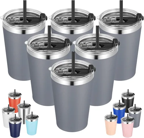 Vista 16 de VEGOND - Vaso térmico de acero inoxidable de 12 onzas con aislamiento al vacío de doble pared, vaso para viaje con tapa y pajita reutilizable Negro