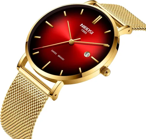 Vista 2 de NIBOSI Reloj de pulsera ultrafino para hombre, vestido impermeable de moda negro correa de acero inoxidable