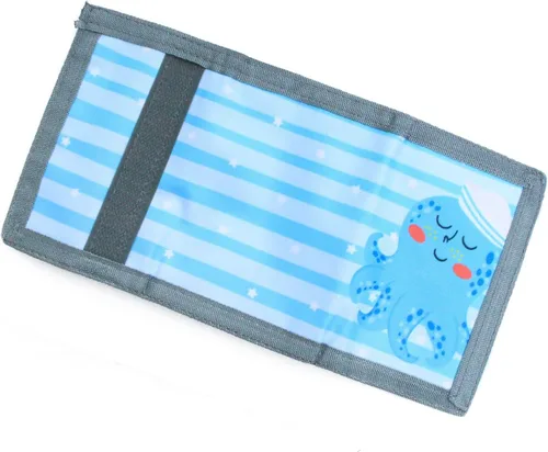 Vista 4 de Carteras infantiles para niñas y niños, cartera de lona triple para exteriores con adhesivo mágico para niños, Pulpo
