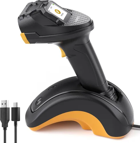 Vista 9 de Inateck Escáner de código de barras Bluetooth, escáner de mano inalámbrico 2D 1D, escáner de código QR, equipado con una pantalla táctil y base