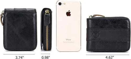 Vista 2 de Cuero auténtico hombres billetera cremallera RFID bloqueo vintage billeteras billeteras billeteras
