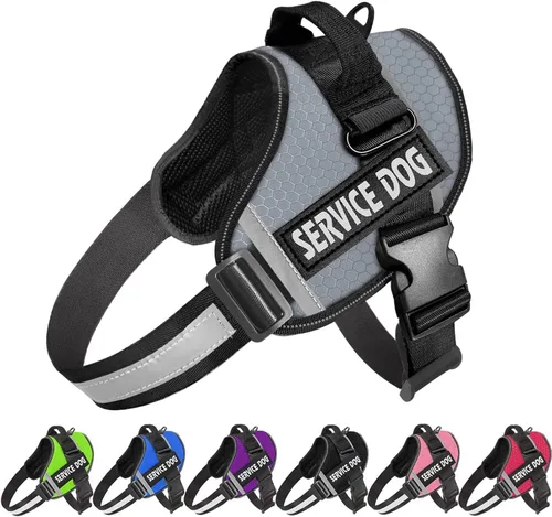 Vista 9 de JSXD - Arnés para perro, sin tirones, con asa ajustable, para exteriores, chaleco de nailon reflectante 3M, fácil control del perro, para razas Negro