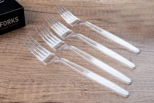 Vista 8 de Tenedores de plástico resistentes, suministros desechables transparentes para fiestas, paquete de 80