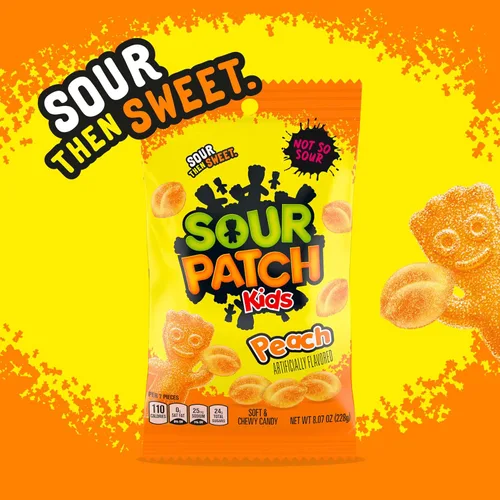 Vista 5 de SOUR PATCH KIDS Peach Soft & Chewy Gummy Candy, caramelos a granel, bolsas de 12-8.07 onzas