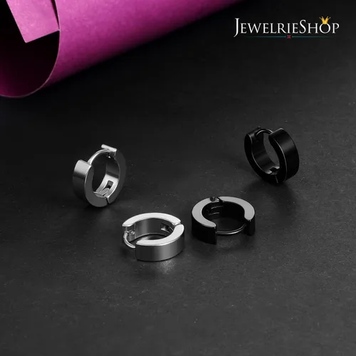 Vista 6 de JewelrieShop Juego de joyas para hombre, aretes colgantes con bisagras, acero inoxidable, hipoalergénicos, aretes de aro urbanos