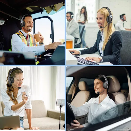 Vista 7 de Auriculares Bluetooth BRAMMAR Trucker con cancelación de ruido AI y micrófono, auriculares Trucker con 65 horas de tiempo de conversación y botón