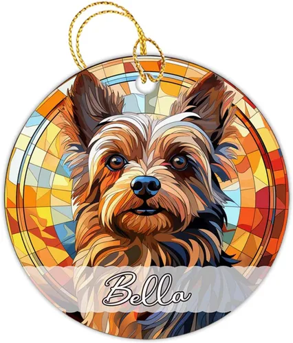 Vista 21 de Amstaff - Adornos personalizados para perros Amstaff para árbol de Navidad con nombre, adorno estilo vitral para perros, regalos para amantes
