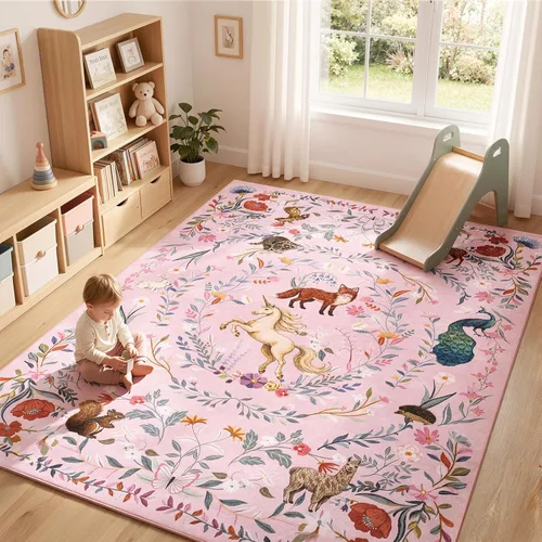 Vista 13 de jinchan Moonrise - Alfombra redonda de 5 pies para habitación de niños, lavable, suave, antideslizante, de pelo bajo, diseño de cuento de hadas