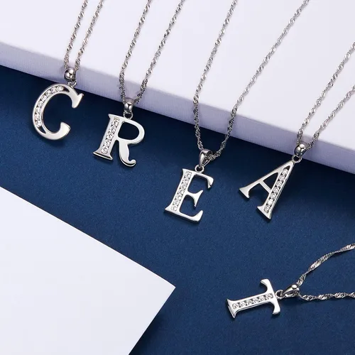 Vista 6 de Regalos de graduación, collar con inicial de plata de ley S925, joyería de circonita cúbica, letra del alfabeto, colgante de fase, collar