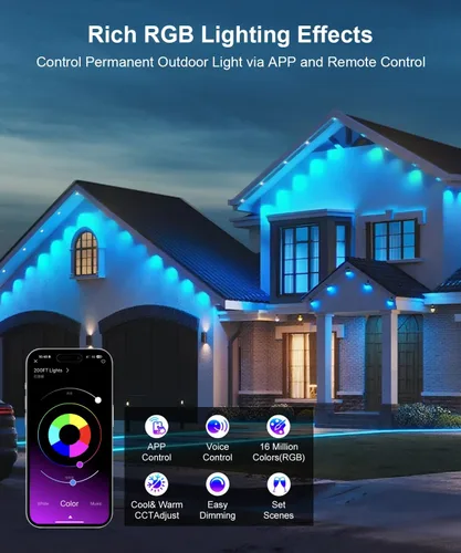 Vista 10 de Fussion Luces permanentes para exteriores de 200 pies para casa, luces LED RGB inteligentes 2025 con control remoto de aplicación, IP67 impermeable