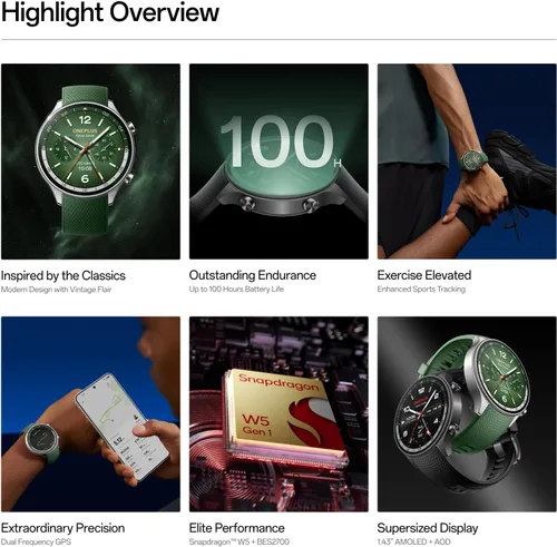 Vista 2 de OnePlus Reloj 2R, 32 GB, monitor de sueño, seguimiento de frecuencia cardíaca, reloj inteligente con información de fitness, batería de 100 horas