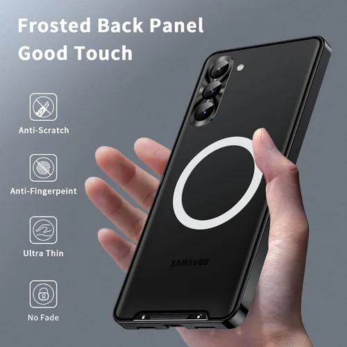Vista 2 de Funda de metal para Galaxy S23 compatible con MagSafe Wireless Chager a prueba de golpes, bloqueo de seguridad de parachoques de metal esmerilado