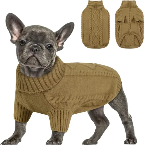 Vista 35 de Queenmore - Suéter de punto trenzado con cuello alto para perros pequeños, para climas fríos, para chihuahua, bulldog, teckel, carlino y yorkie, XS