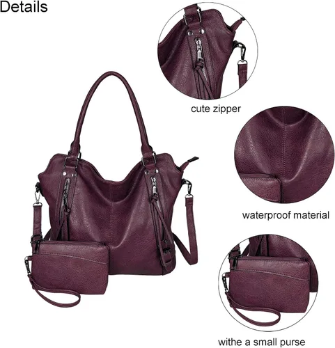 Vista 3 de Monederos grandes para mujer, bolsos de hombro, bolsa hobo, juego de 2 piezas