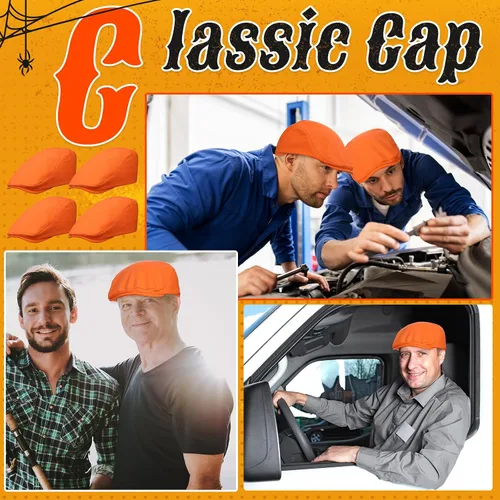Vista 6 de SATINIOR 4 sombreros de Newsboy para hombre, gorras planas, sombrero irlandés, gorra de caza de taxista, Naranja