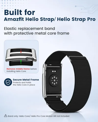 Vista 2 de Correa deportiva de nailon compatible con Amazfit Helio correa, pulsera ajustable con funda de parachoques de metal para correa de helio Negro