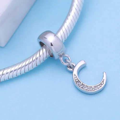 Vista 2 de SoulBeads - Colgantes de plata fina 0,925 de letra inicial, alfabeto A-Z. Dije con cristales compatibles con brazaletes europeos