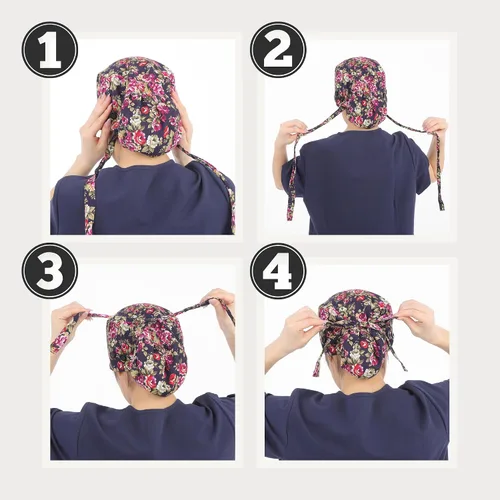 Vista 8 de First Lifesaver Cofia de trabajo con botones y un listón, para mujeres con cabello largo