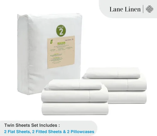 Vista 2 de LANE LINEN - Juego de 2 sábanas de fibras largas 100 % algodón orgánico, percal de fibras largas, ultrasuave y transpirable, para colchones de hasta