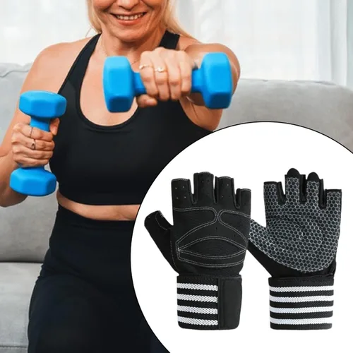 Vista 5 de Yiju 2X Workout Gloves Accessory Lightweight Polyester Black Weight Lifting Gloves for Indoor Outdoor Pull Ups Fitness Women Men