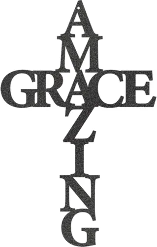 Vista 3 de Amazing Grace Cross - Arte de pared de metal - 10" X 15" - Negro