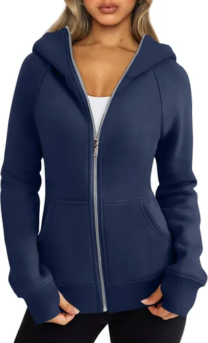 Vista 7 de Trendy Queen Sudaderas con capucha y cremallera para mujer, chaquetas de vellón, talla extragrande, moda de otoño e invierno